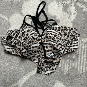 Victoria’s Secret PINK Leopard Print Flounce Plunge Push-up Halter Bikini Top